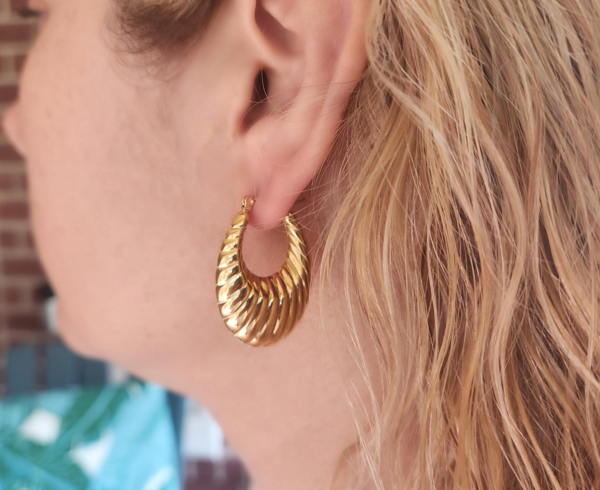 Gold Filled Croissant Earrings , Hollow Hoops, Waterproof , High Quality Gift.