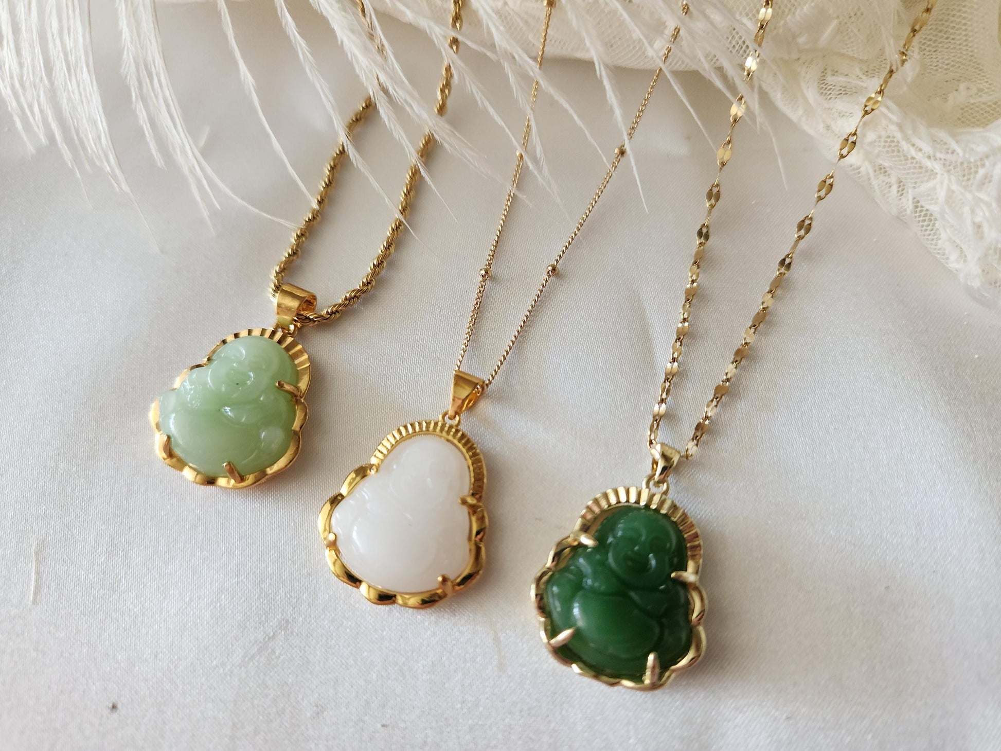 Gold Filled Minimalist Jade Buddha Necklace, WATERPROOF Adjustable Chains, Protection Necklace.