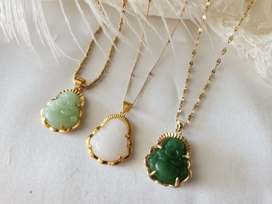Gold Filled Minimalist Jade Buddha Necklace, WATERPROOF Adjustable Chains, Protection Necklace.