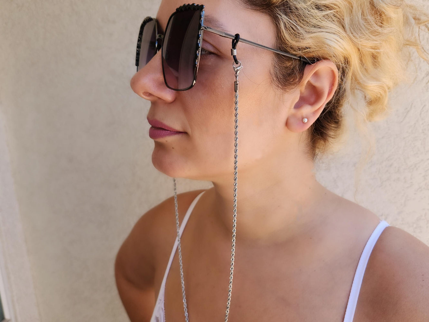 Gold -Silver Glass Holder Chain, Waterproof.