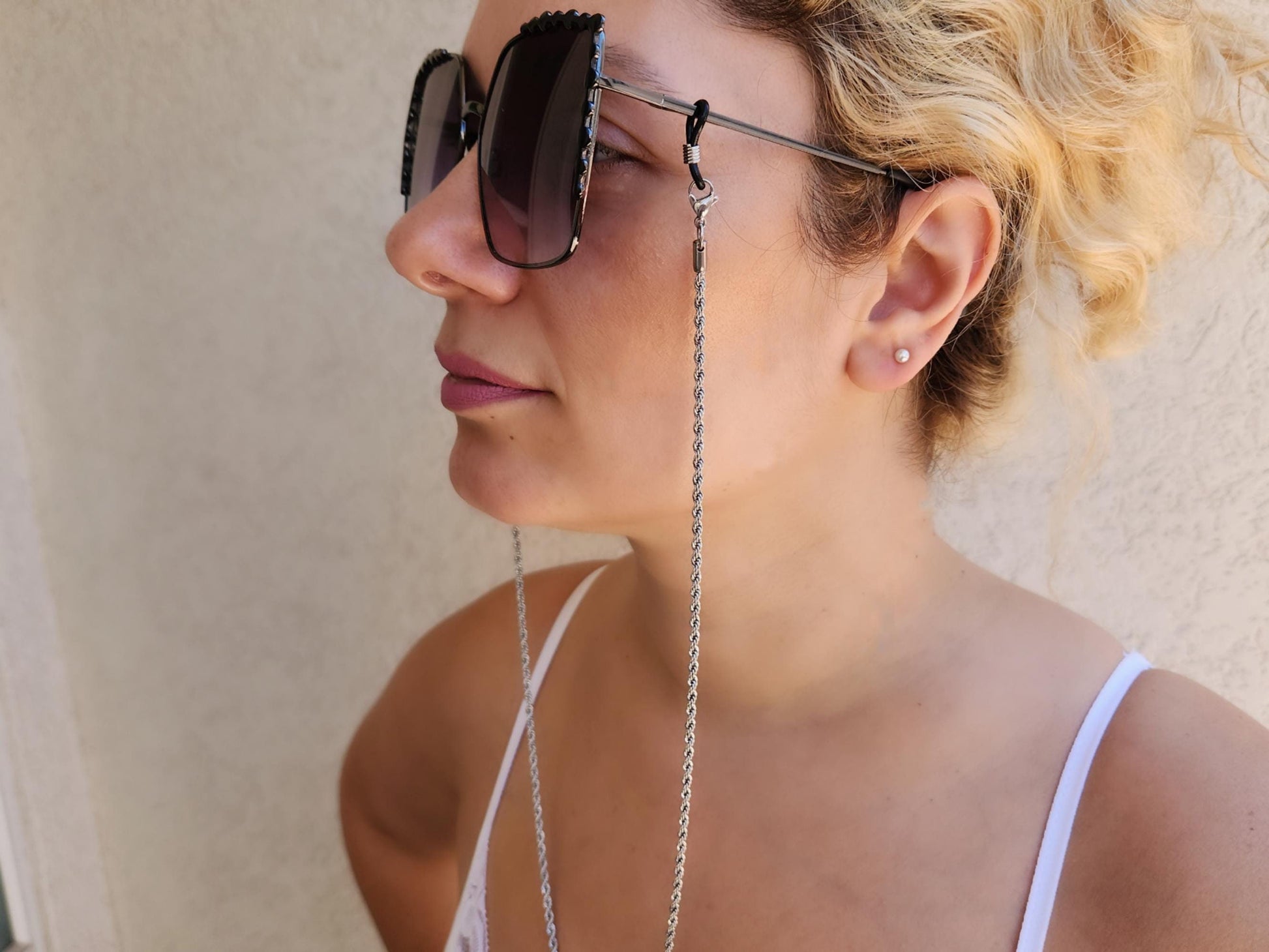 Gold -Silver Glass Holder Chain, Waterproof.