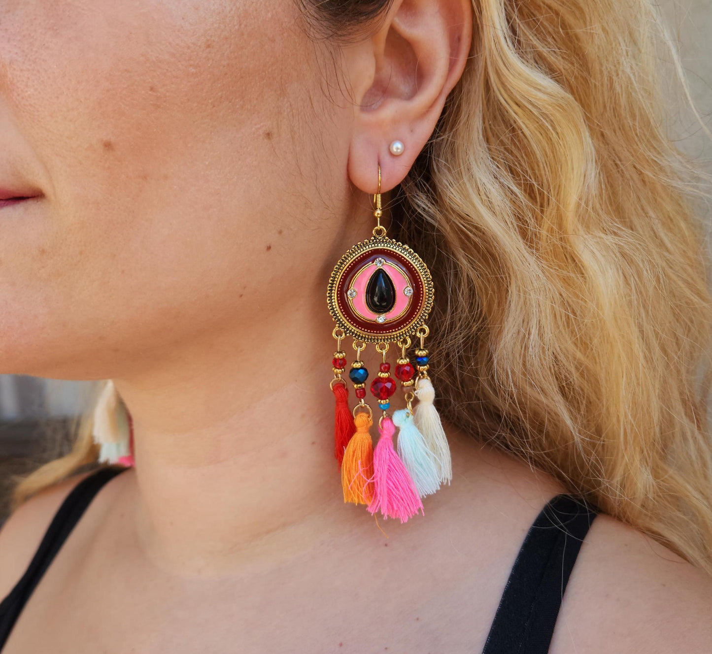 Bohemian Women's Colorful Tassel Earrings ,Handmade Ethnic Geometric Beads,Boho Dangle Earrings , Gypsy Jewelry.