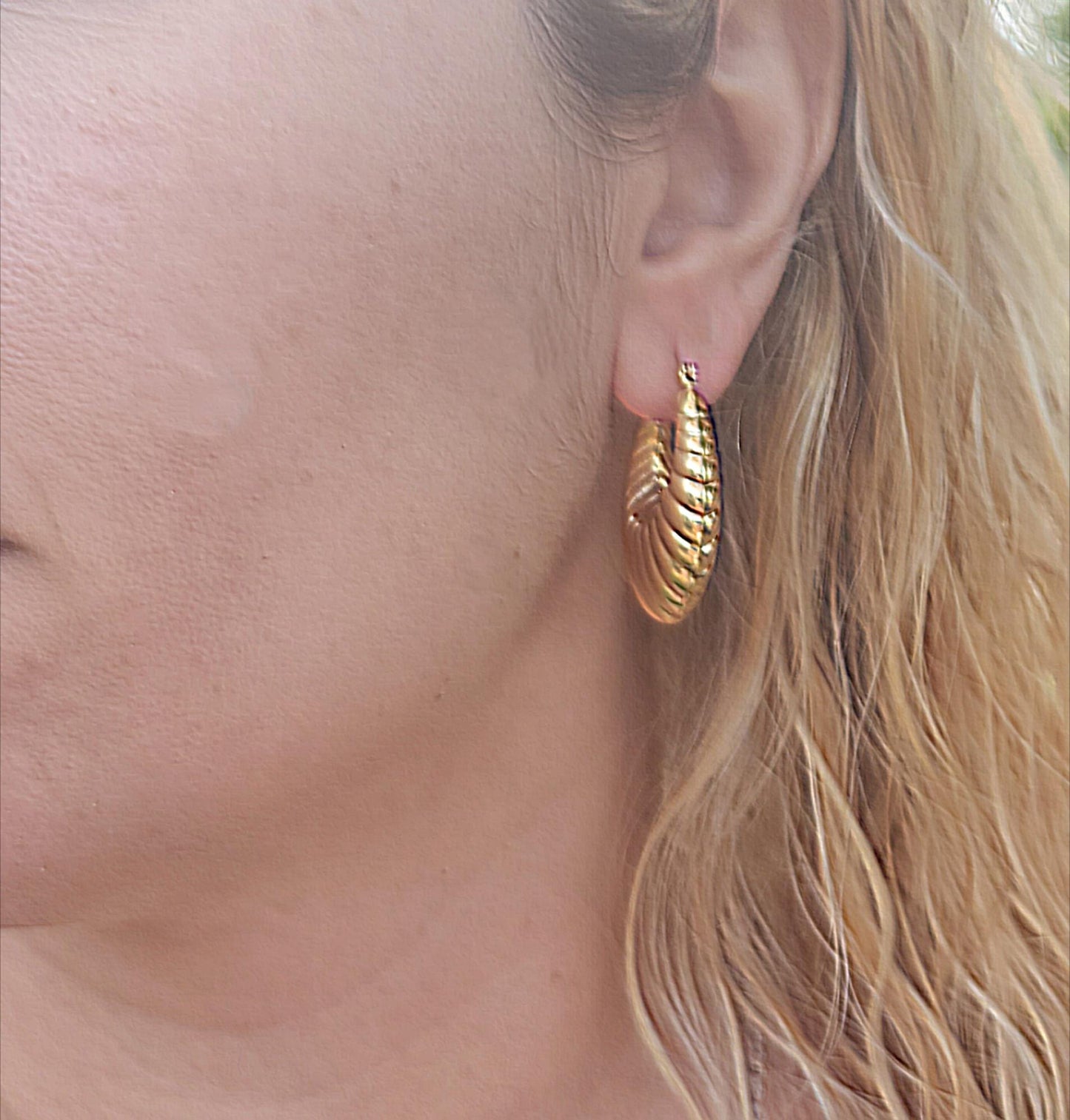 Gold Filled Croissant Earrings , Hollow Hoops, Waterproof , High Quality Gift.