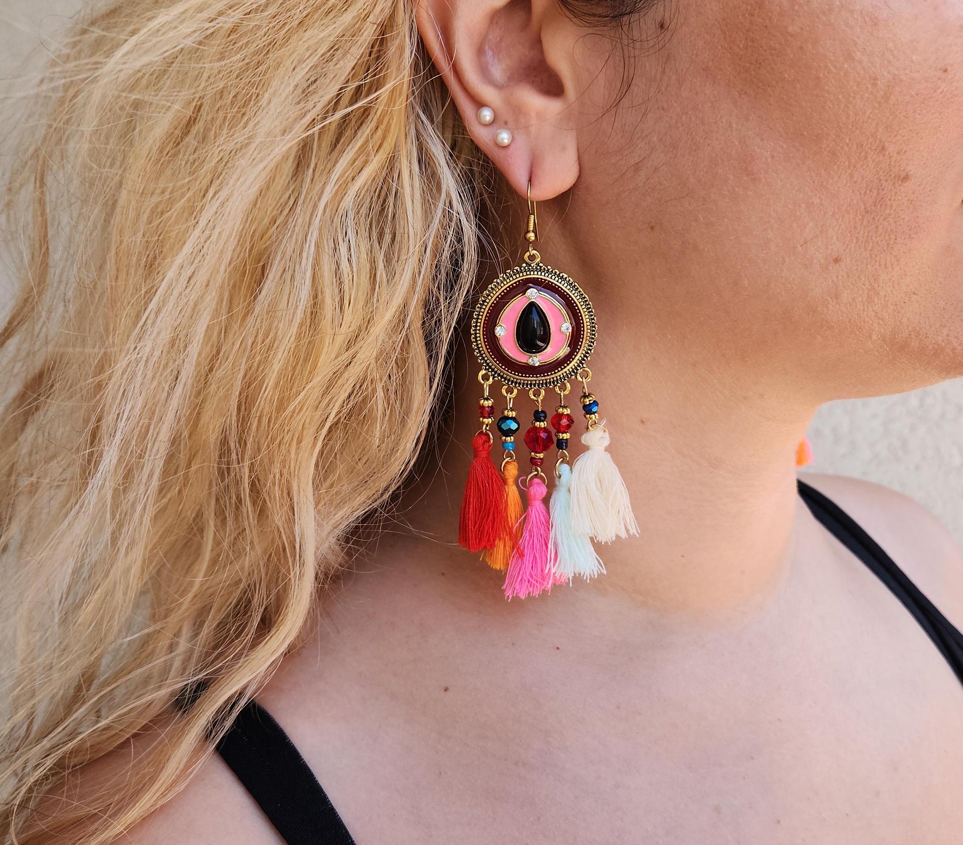 Bohemian Women's Colorful Tassel Earrings ,Handmade Ethnic Geometric Beads,Boho Dangle Earrings , Gypsy Jewelry.