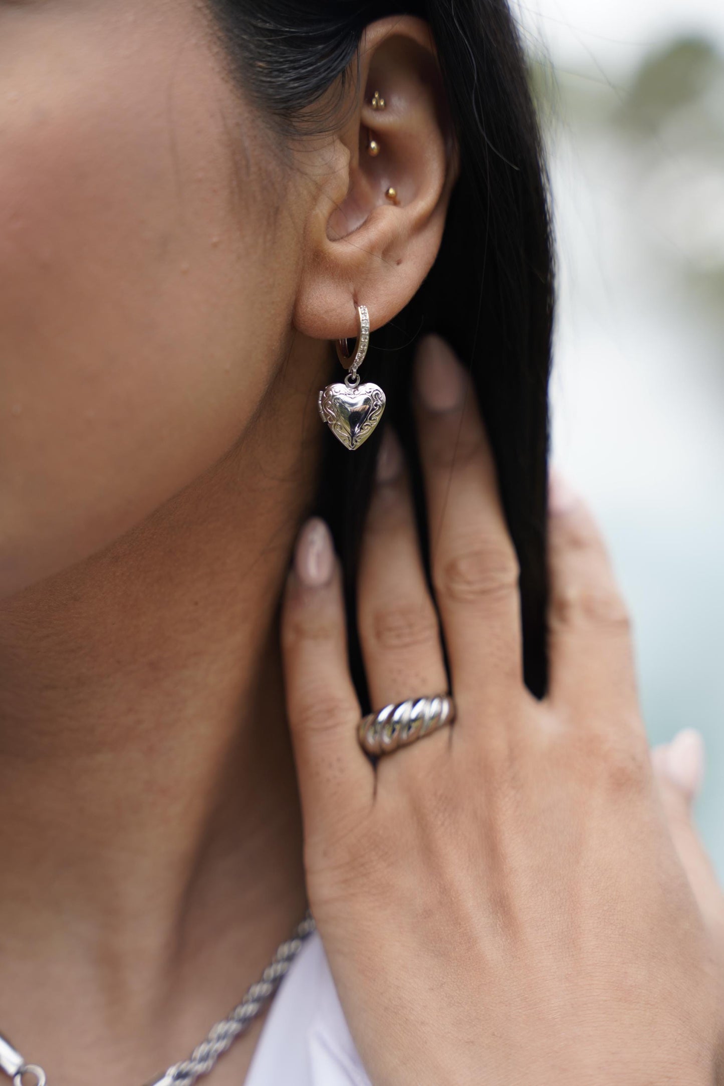 Gold Heart Locket Earrings , Engraved Heart Locket with photo, Personalized gift.