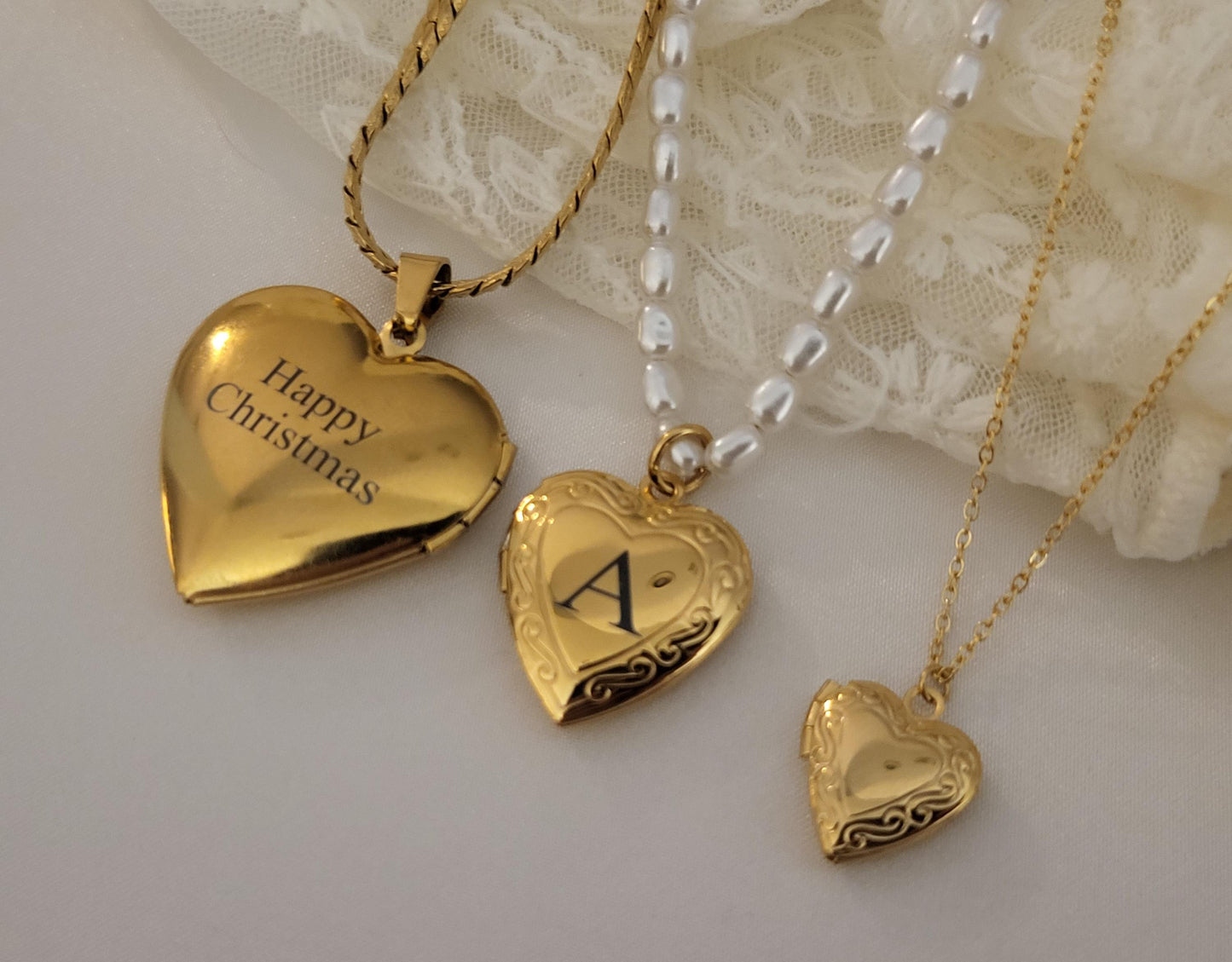 Gold Filled Real Freshwater Pearl Necklace With Locked Heart ,Memory Necklace , Engrave Small , Medium, Big Heart Pendant , Toggle claps.