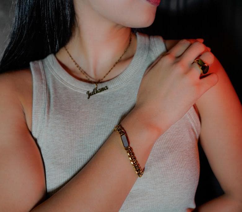 Gold Filled Green Tiger Eye,Black Cat's Eye Scopolite Cuban Chain Bracelet ,WATERPROOF, Non Tarnish.
