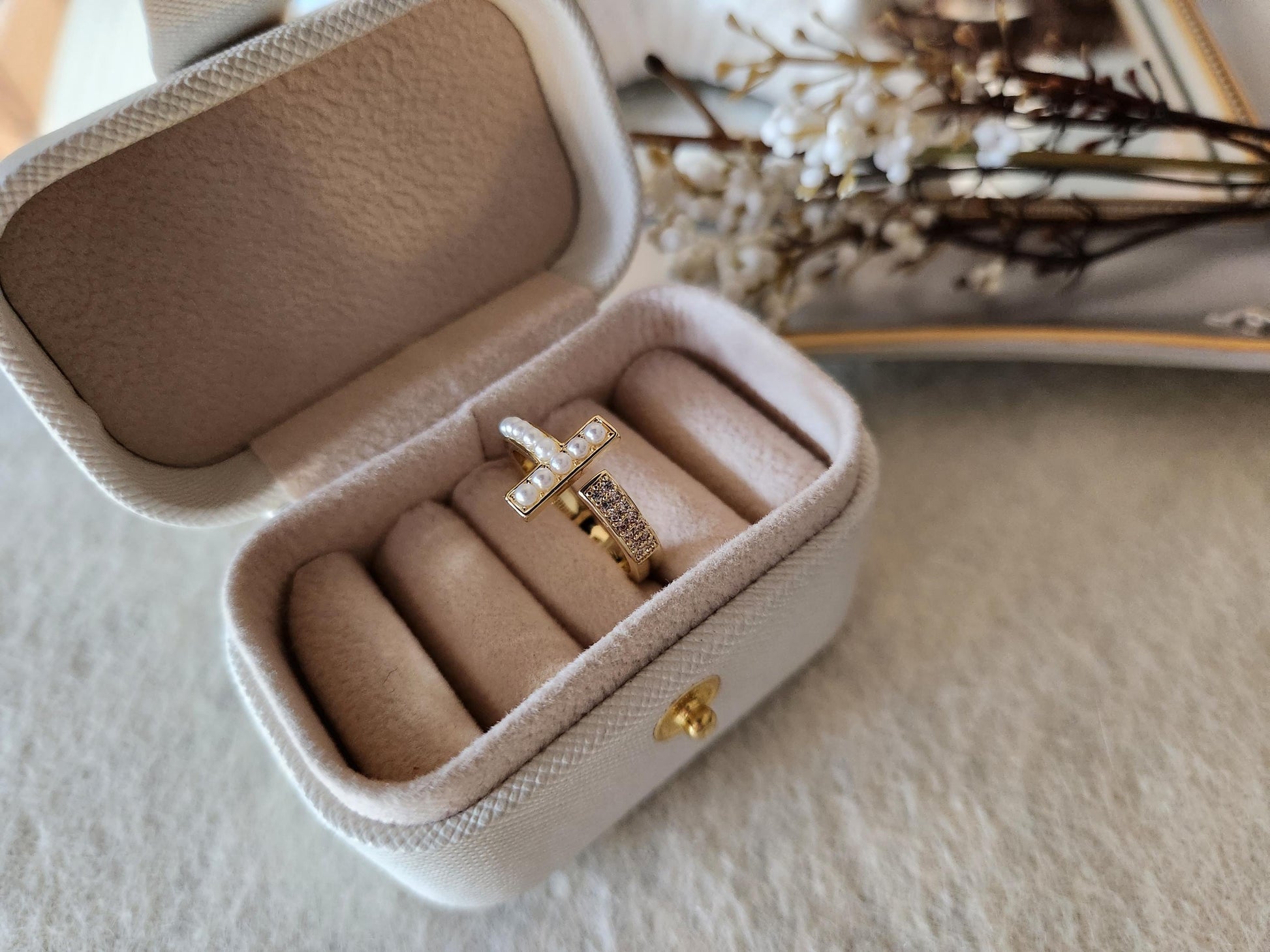 Gold Adjustable Cross Ring , Waterproof , High Quality , Minimalist Gift.