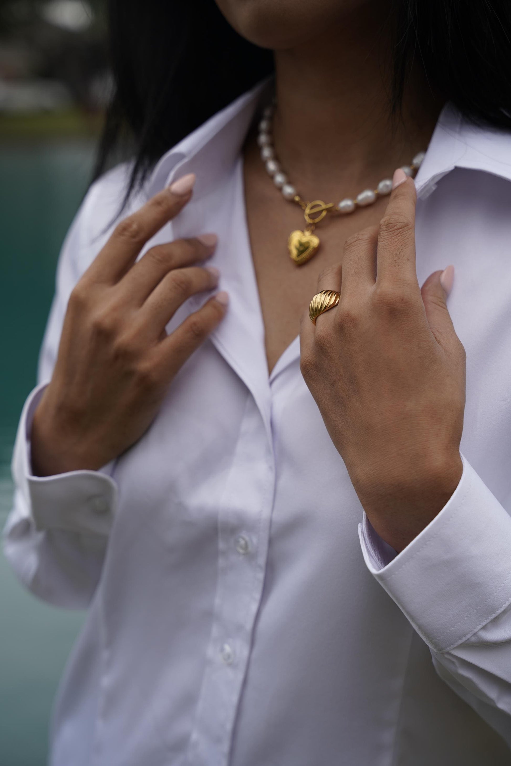 Gold Filled Real Freshwater Pearl Necklace With Locked Heart ,Memory Necklace , Engrave Small , Medium, Big Heart Pendant , Toggle claps.