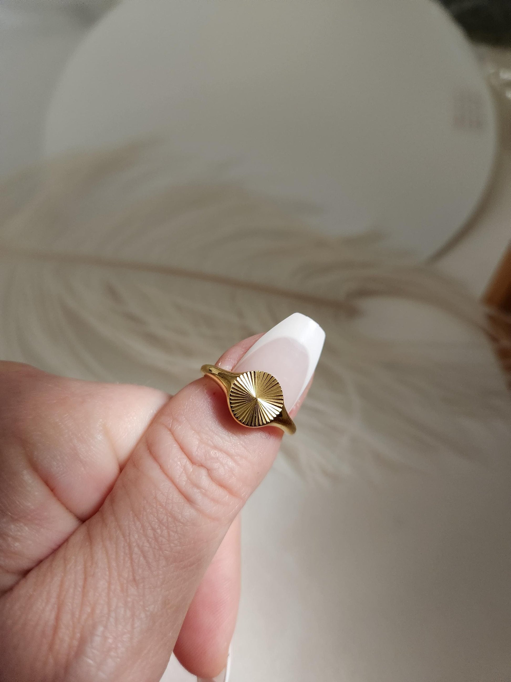 Gold Filled Sunburst Signet Ring , Waterproof , High Quality, Birthday Gift.