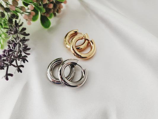 Gold Filled Hoop Earrings, Thick Hoop Earrings, Chunky Huggie Hoop Earrings For Women, Waterproof Jewelry.