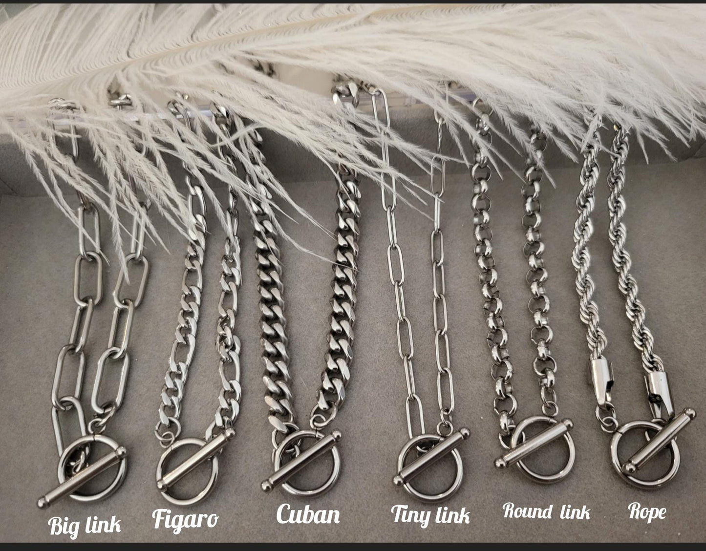 Silver Non Tarnish Toggle Claps Chain Necklace ,Chunky Bracelet, WATERPROOF.