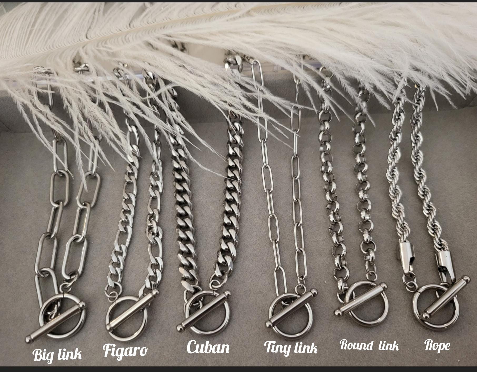 Silver Non Tarnish Toggle Claps Chain Necklace ,Chunky Bracelet, WATERPROOF.