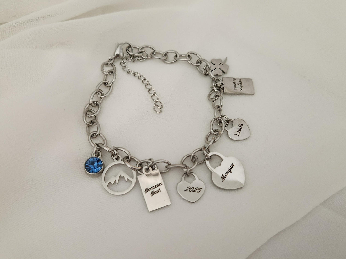 Silver Custom Engraved Bracelet,Build Your Own Custom Charm Bracelet , Jewelry Name Bracelet,Stainless Steel Friendship Bracelet.