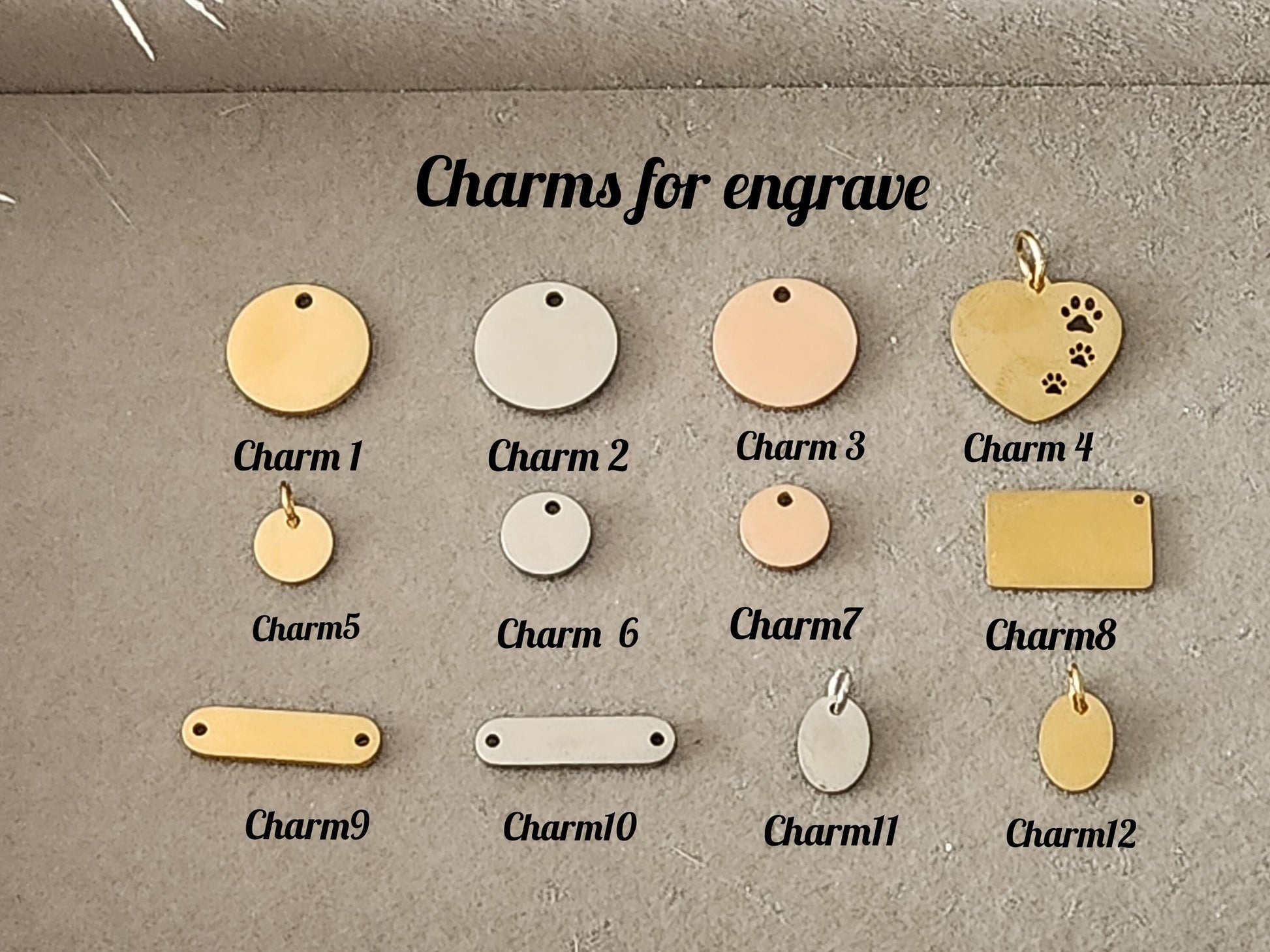 Gold Filled, Silver , Rose Gold Custom Engraved Charms, For Necklaces or Bracelets, WATERPROOF, Personalized Jewelry Gift.