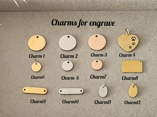 Gold Filled, Silver , Rose Gold Custom Engraved Charms, For Necklaces or Bracelets, WATERPROOF, Personalized Jewelry Gift.