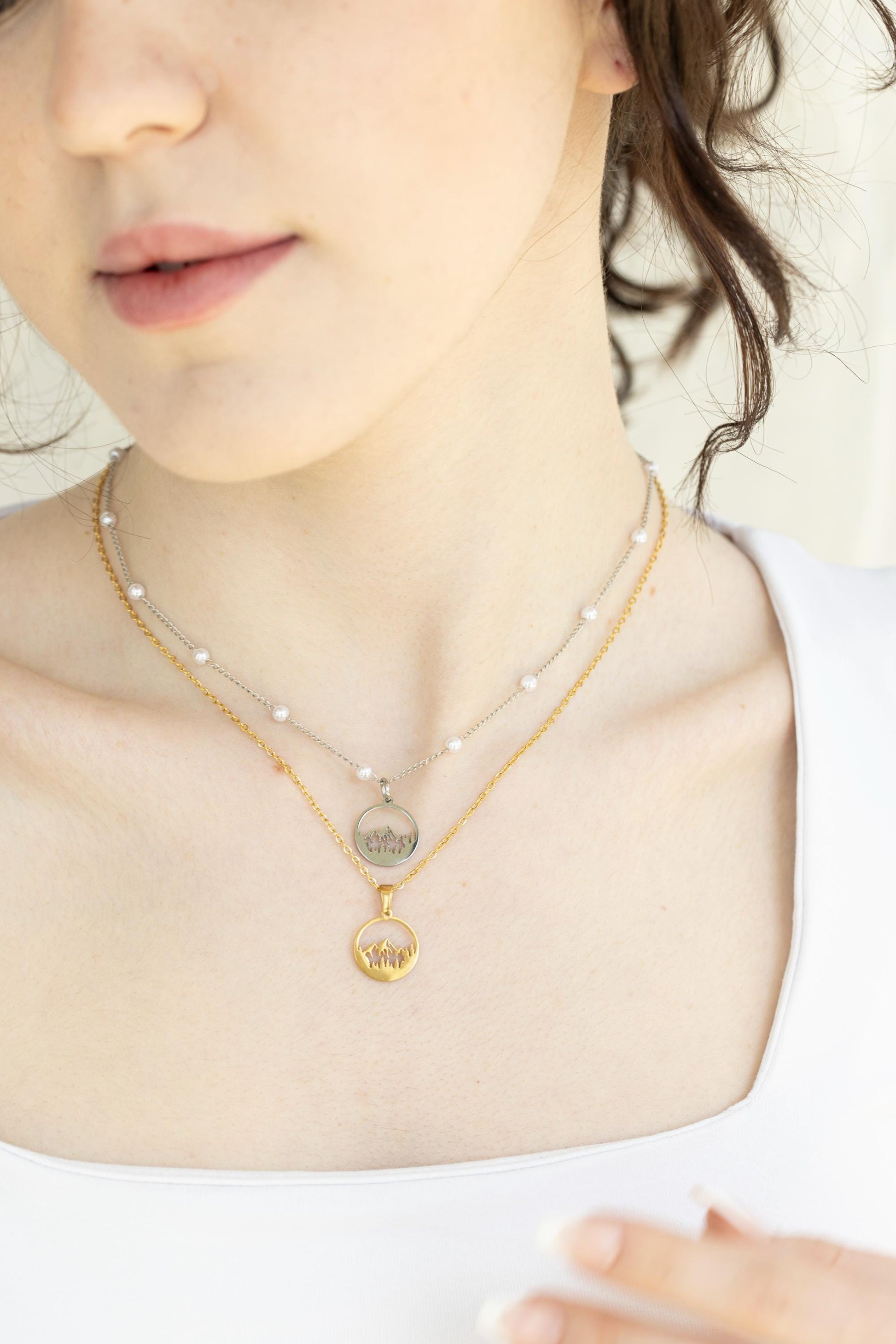 Silver Mountain Necklace, Mountain Earrings, WATERPROOF, Adventure Lovers, Birthday Gift.