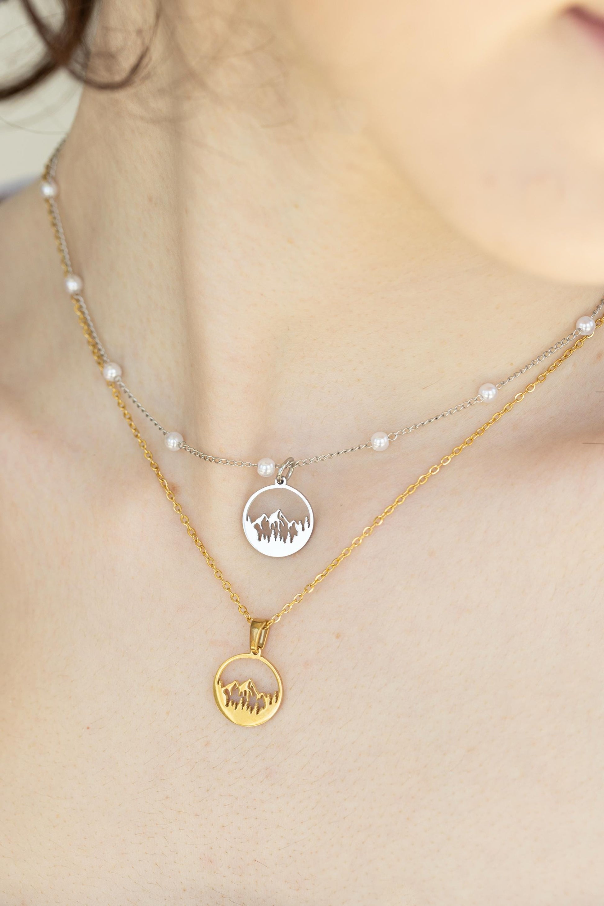 Silver Mountain Necklace, Mountain Earrings, WATERPROOF, Adventure Lovers, Birthday Gift.