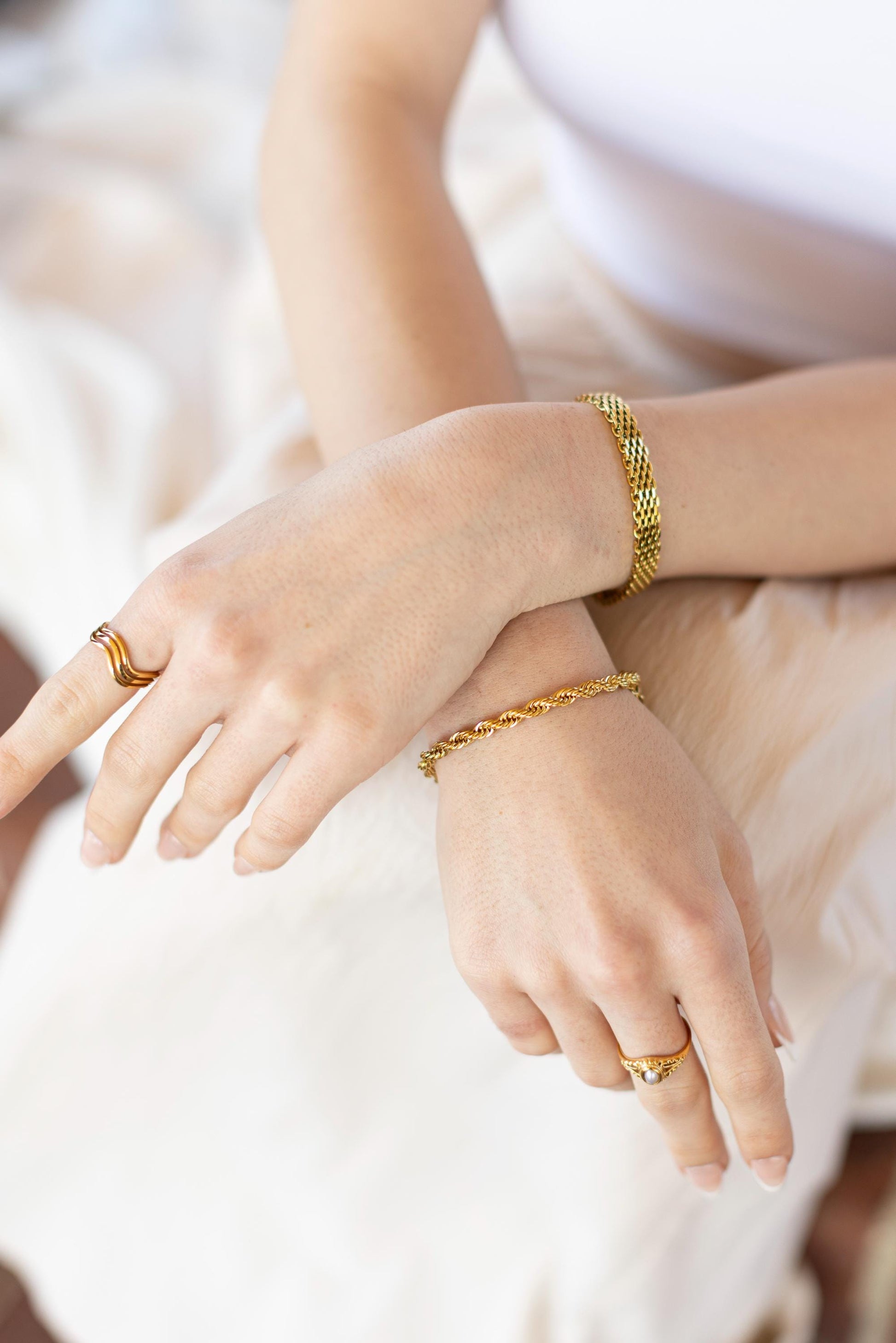 Gold Mesh Necklace, Non Tarnish Bracelet, WATERPROOF.