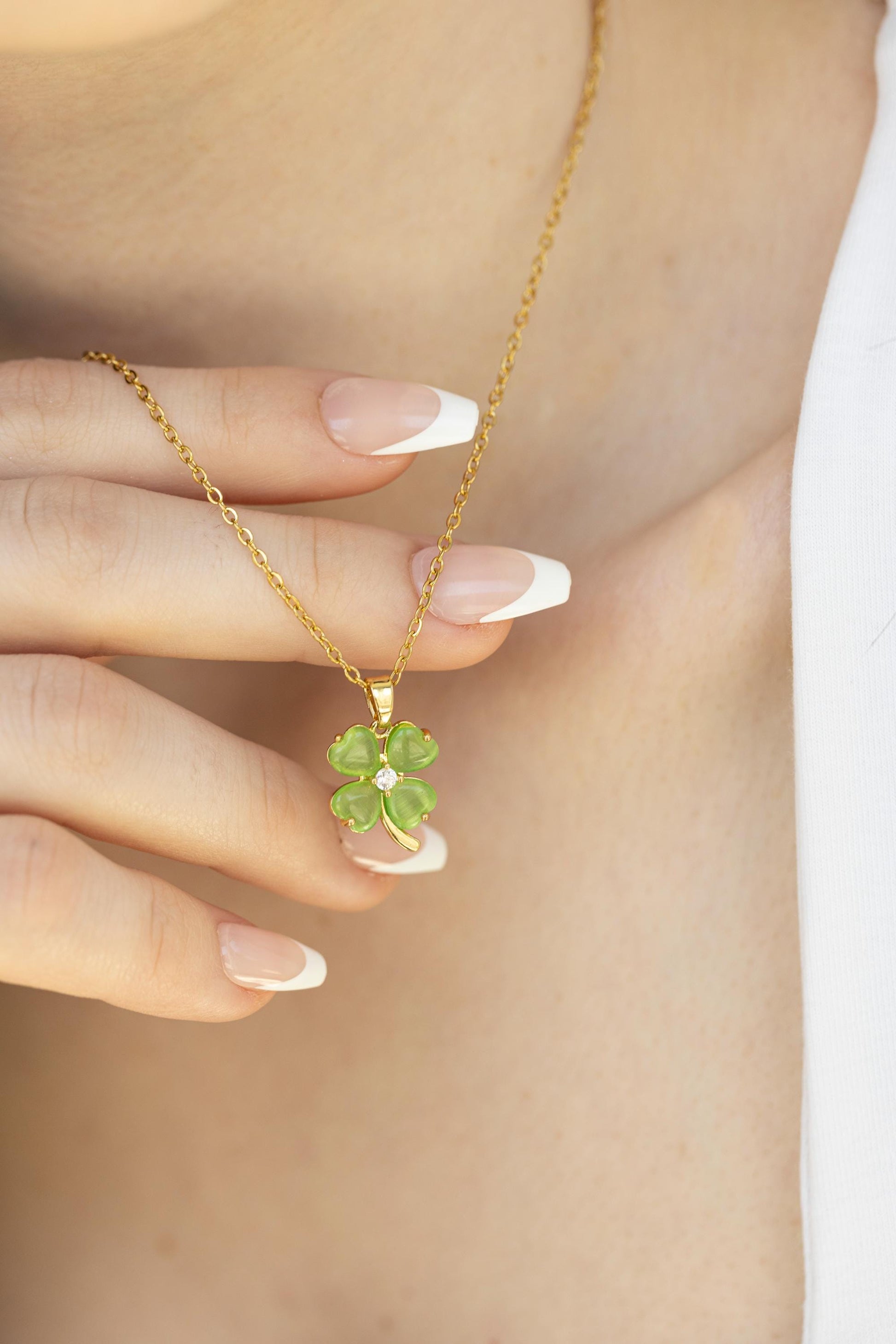 Gold Filled Bridesmaid Jade Earrings , Necklaces, WATERPROOF Clover Set.