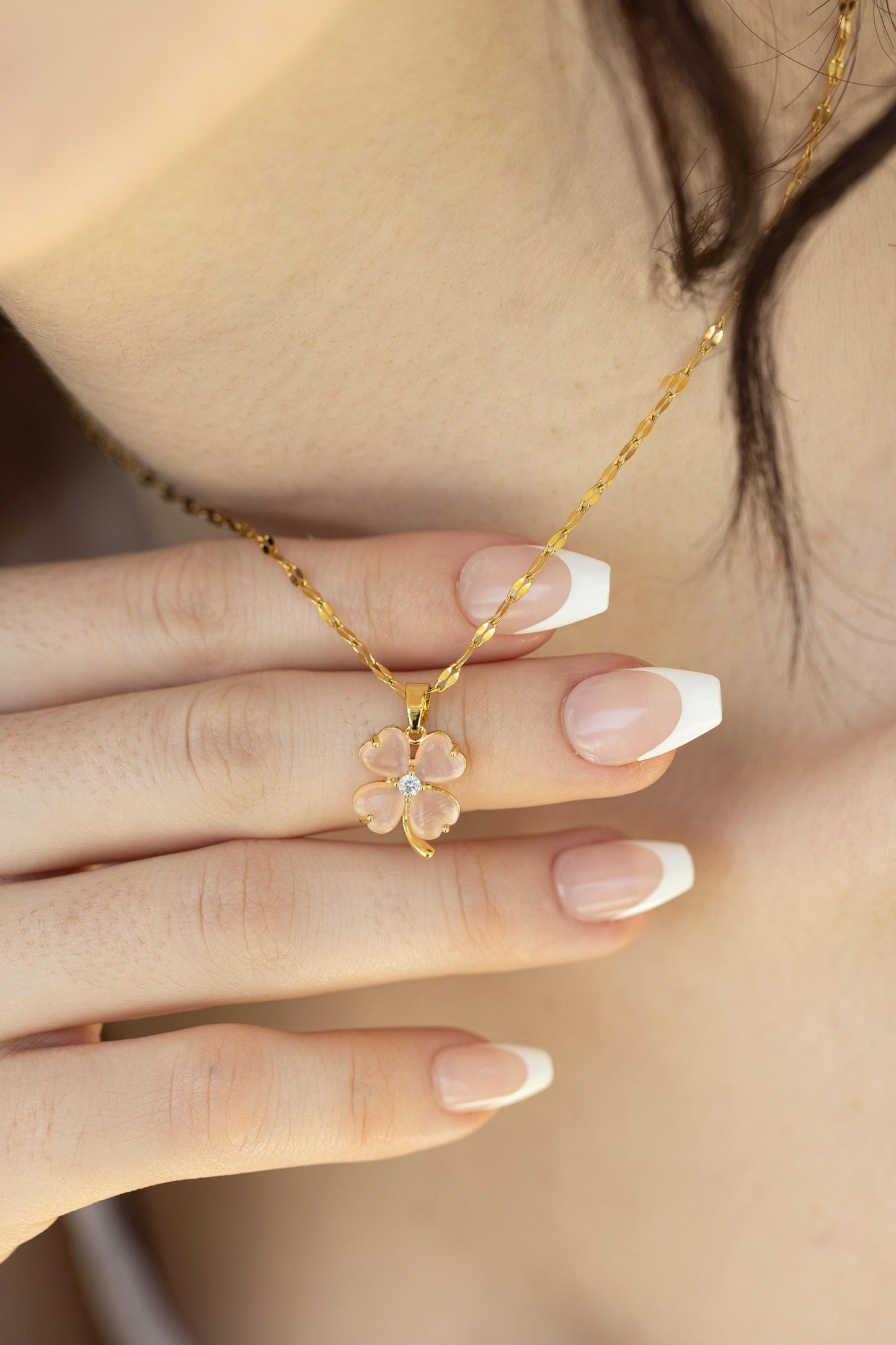 Gold Filled Bridesmaid Jade Earrings , Necklaces, WATERPROOF Clover Set.