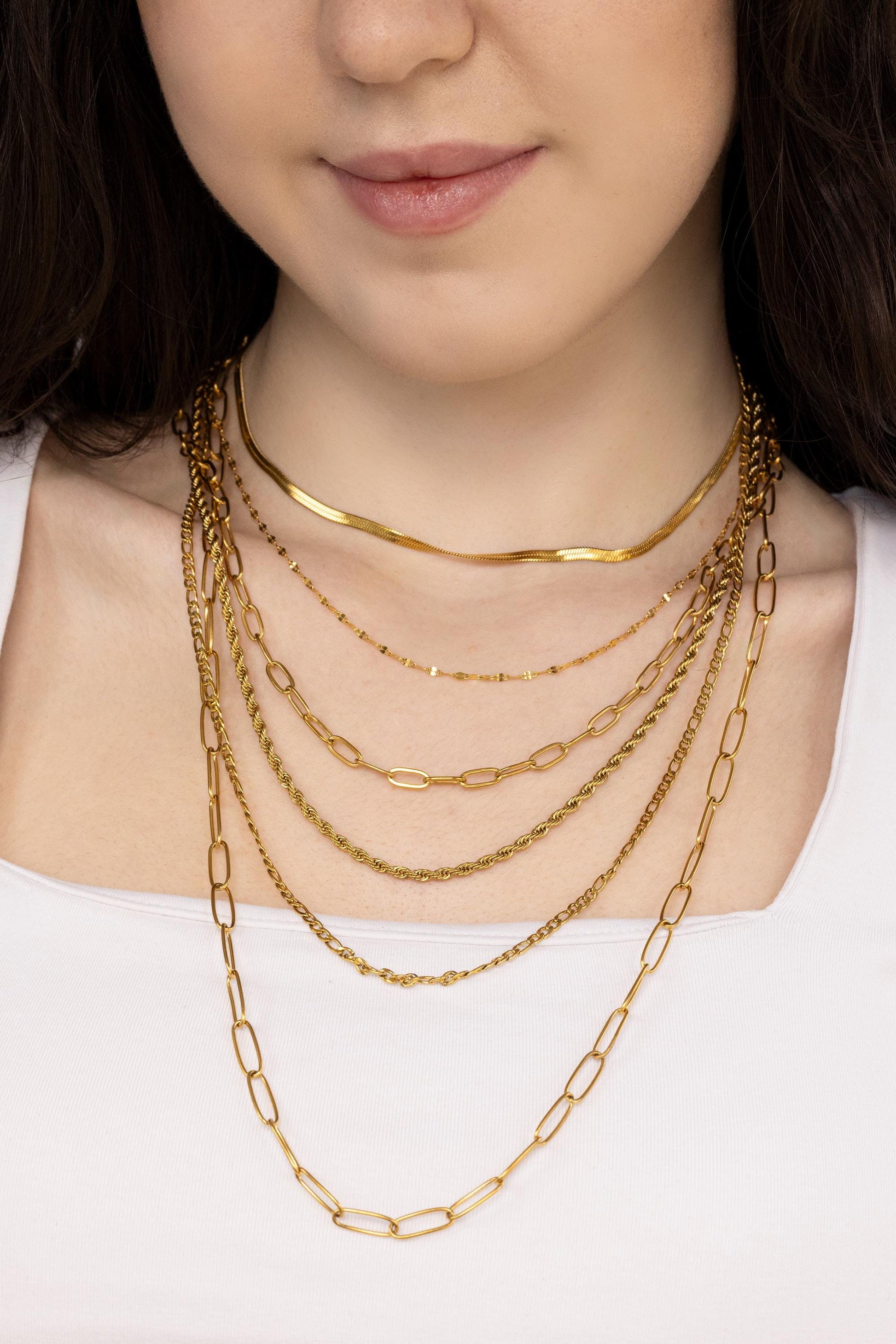 18K Gold Filled Non Tarnish Unisex Chain Necklace,WATERPROOF.