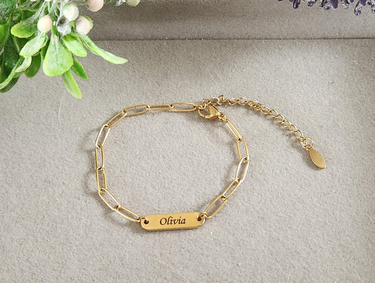 18K Engraved Name Necklace, Waterproof Multiple Name Bar Brecelet, Personalized Family Necklace , Custom Silver Name Plate Choker.