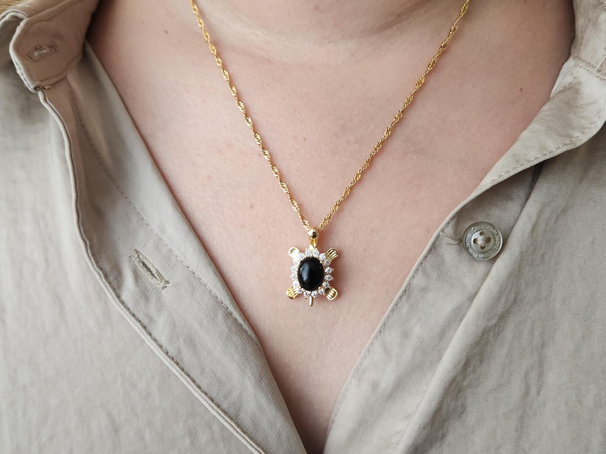 Gold Black Jade Necklace, WATERPROOF Custom Adjustable Chains.