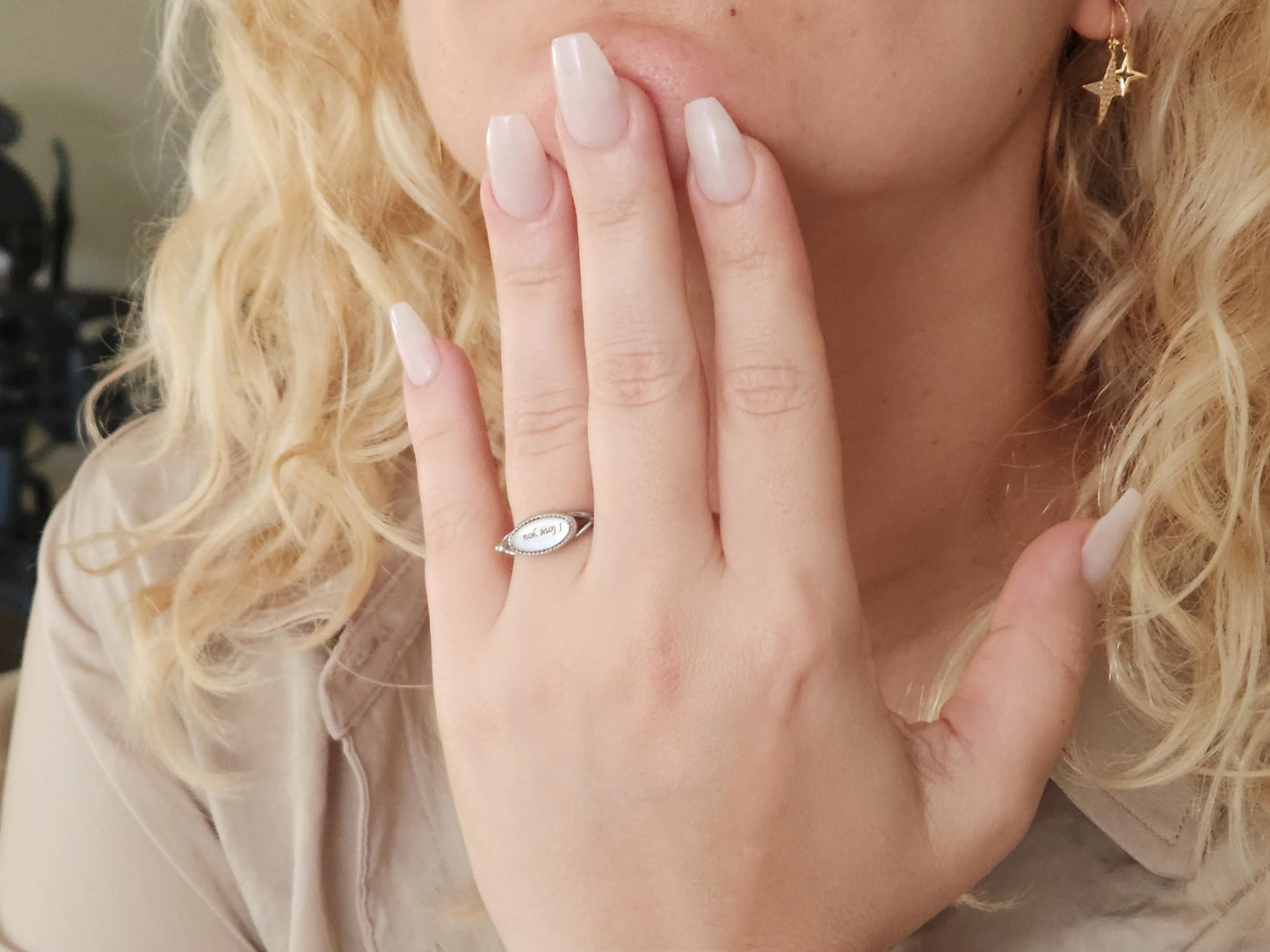 Custom Engraved Round Ring,Gold, Silver, Rose Gold Wedding Band Ring, Waterproof , Gift For Her.