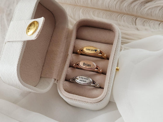 Custom Engraved Round Ring,Gold, Silver, Rose Gold Wedding Band Ring, Waterproof , Gift For Her.