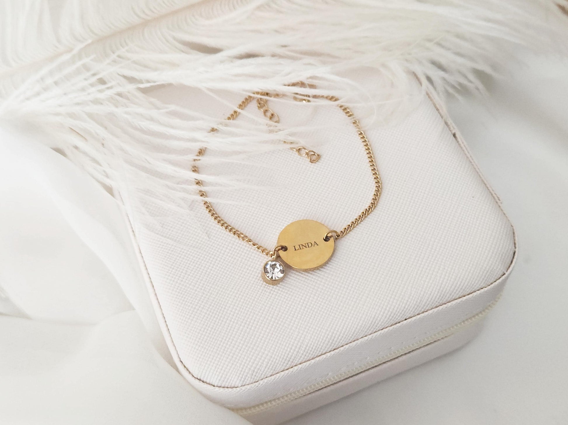 Custom Gold Filled -Silver Logo ,Name,Birthmonth Flower Engraved Bracelet with Birthstone , WATERPROOF, Birthday Gift.