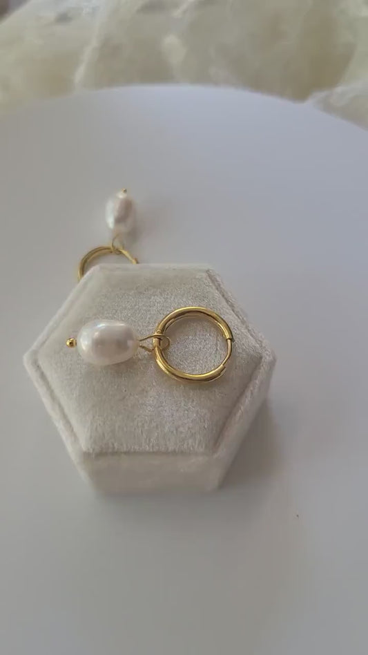 Gold Filled Pearl Hoop Earrings , Waterproof ,Gift For Her, High Quality.