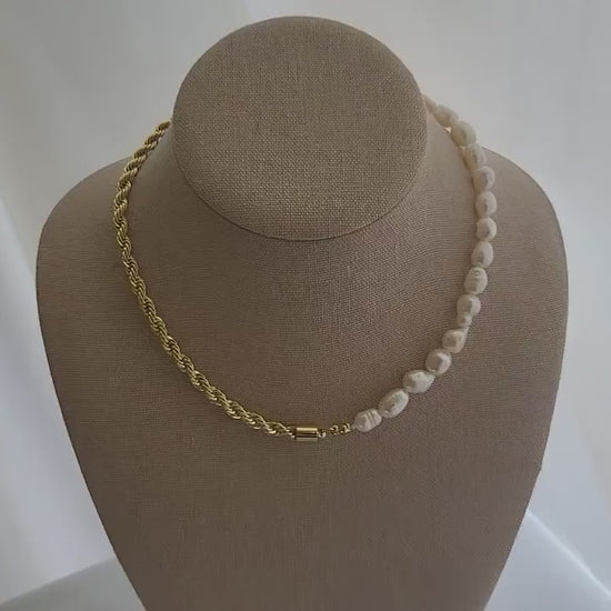 14K Gold Rope -Freshwater  Real Pearl Necklace, WATERPROOF, Wedding Necklace.