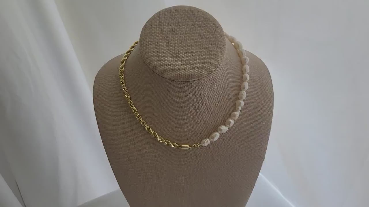 14K Gold Rope -Freshwater  Real Pearl Necklace, WATERPROOF, Wedding Necklace.