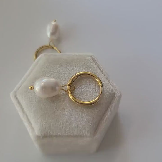 Gold Filled Pearl Hoop Earrings , Waterproof ,Gift For Her, High Quality.