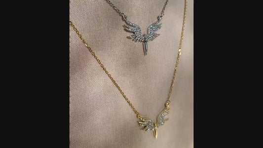 Gold Filled Angel Wings  Necklace ,Protection Pave Necklace,WATERPROOF.