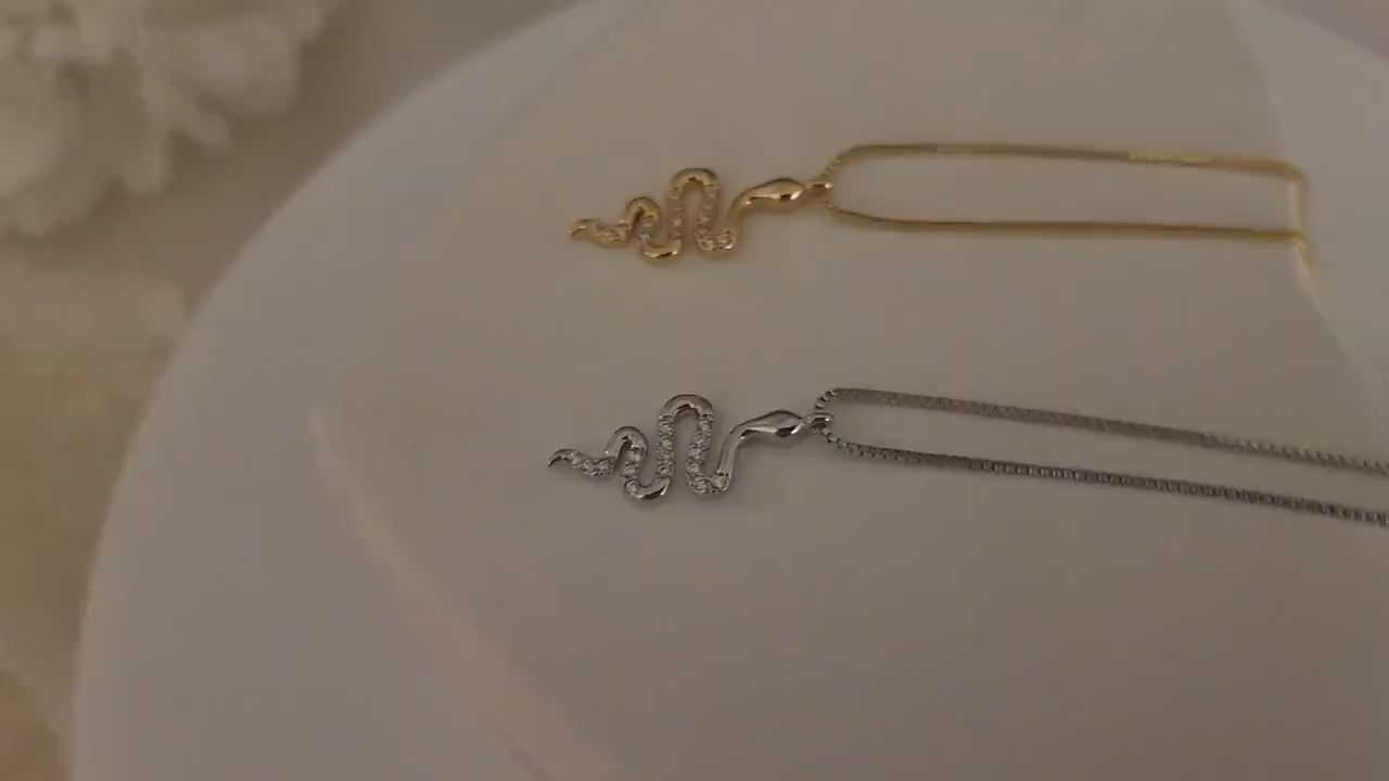 Gold Snake CZ  Earrings ,Snake Pendant Necklace, Anniversary Gift.