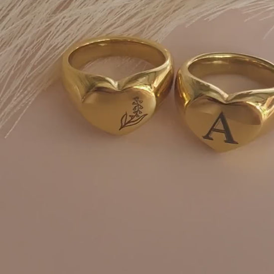 Gold Engraved Heart Ring ,Initial Name Ring, Custom  Ring, Waterproof , High Quality Gift.