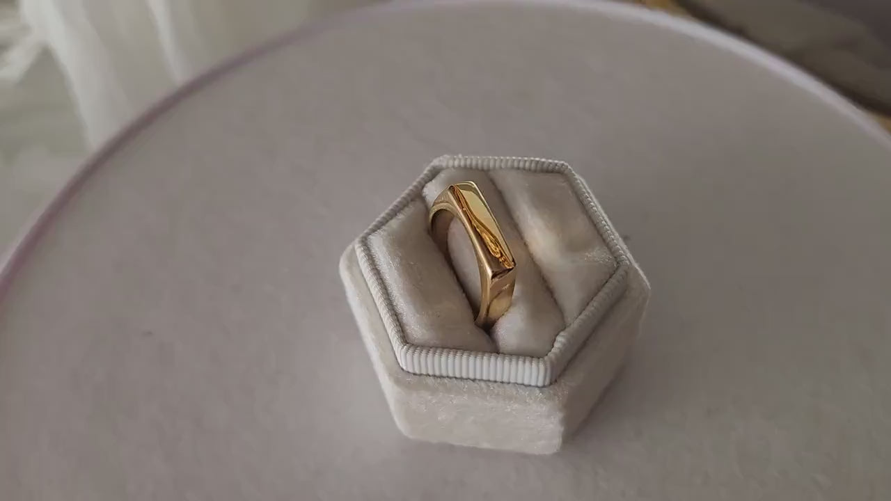 Custom Gold Filled  Engraved Rectangle Ring, Waterproof , High Quality Gift.