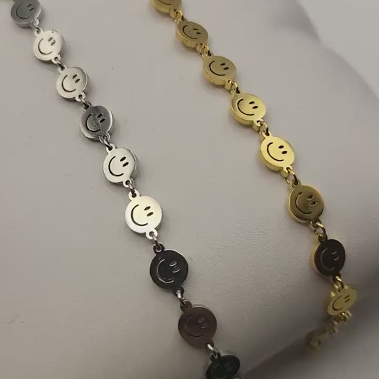 Gold Filled Smiley Face Bracelet, Non Tarnish  Bracelet, WATERPROOF, Gift For Her.