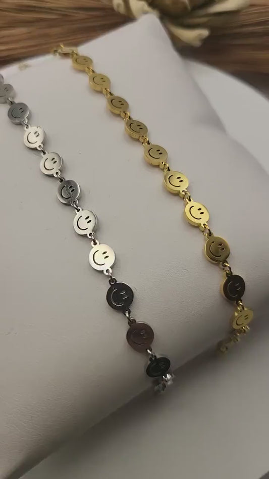 Gold Filled Smiley Face Bracelet, Non Tarnish  Bracelet, WATERPROOF, Gift For Her.