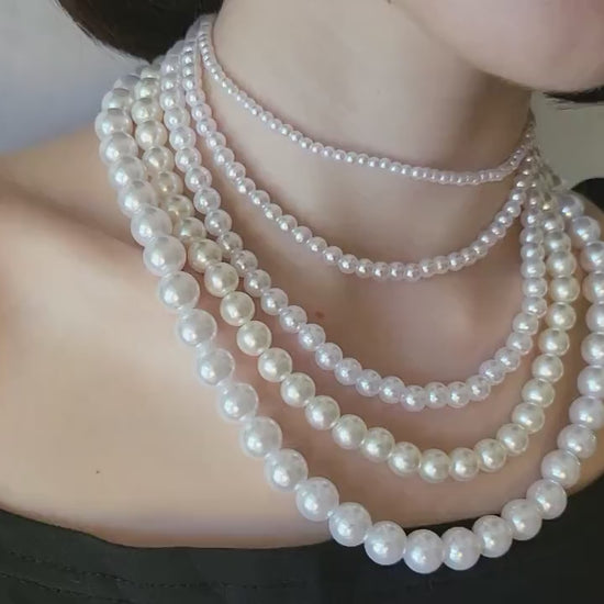 White Round Pearl Necklace, Waterproof.