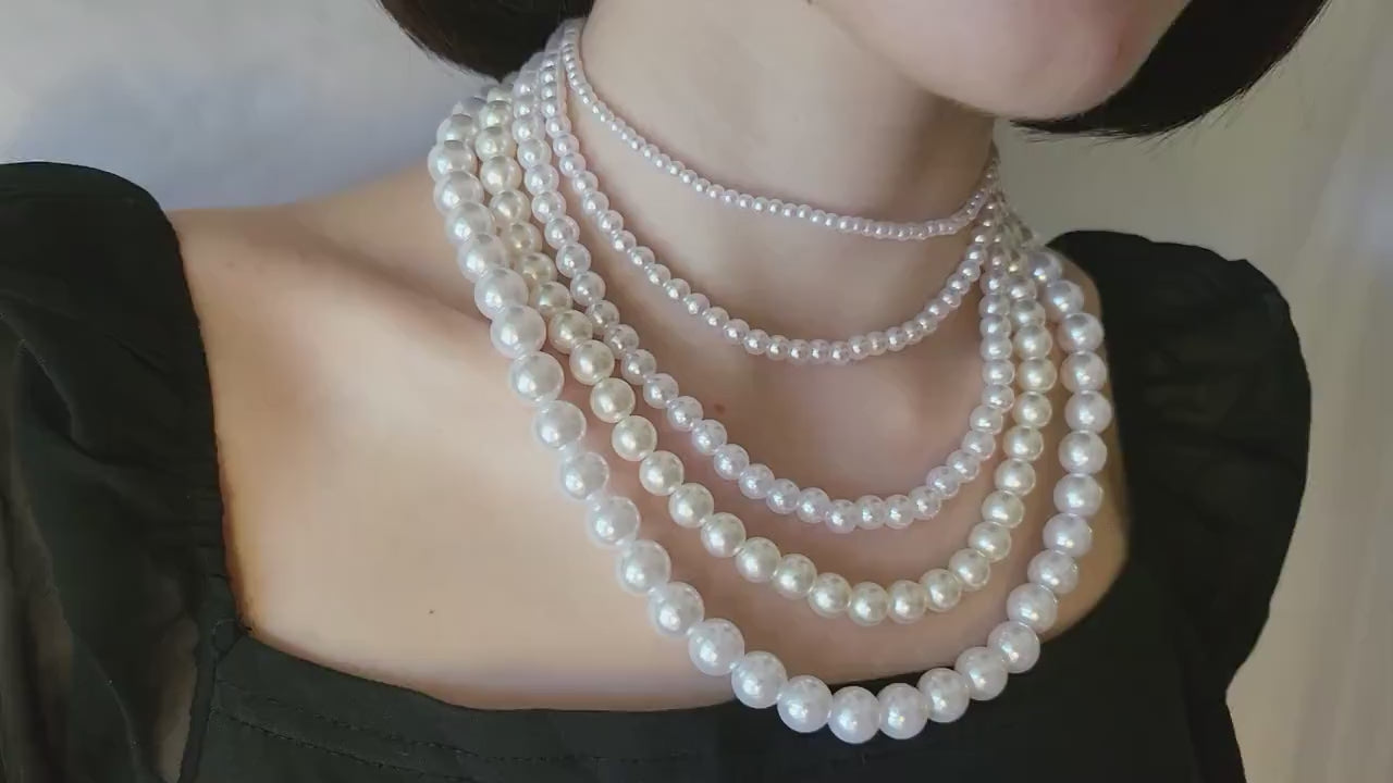 White Round Pearl Necklace, Waterproof.