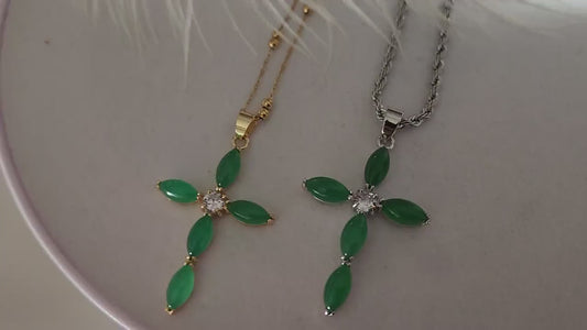 Green Natural  Jade Cross Necklaces, WATERPROOF Adjustable Chains.