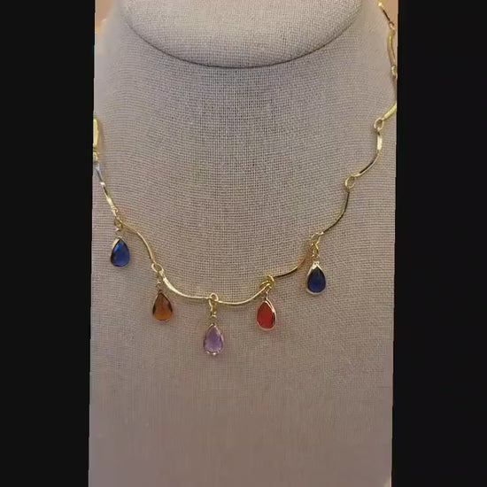 Gold Filled Half Moon  Chain Necklace, Birthstone Necklace,WATERPROOF.