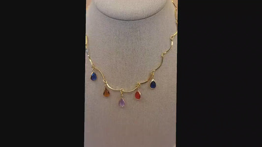 Gold Filled Half Moon  Chain Necklace, Birthstone Necklace,WATERPROOF.