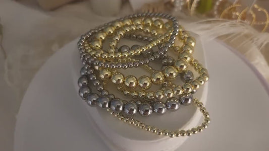 Silver-Gold  Stainless Steel  Beaded Bracelet, WATERPROOF,Christmas Gift.